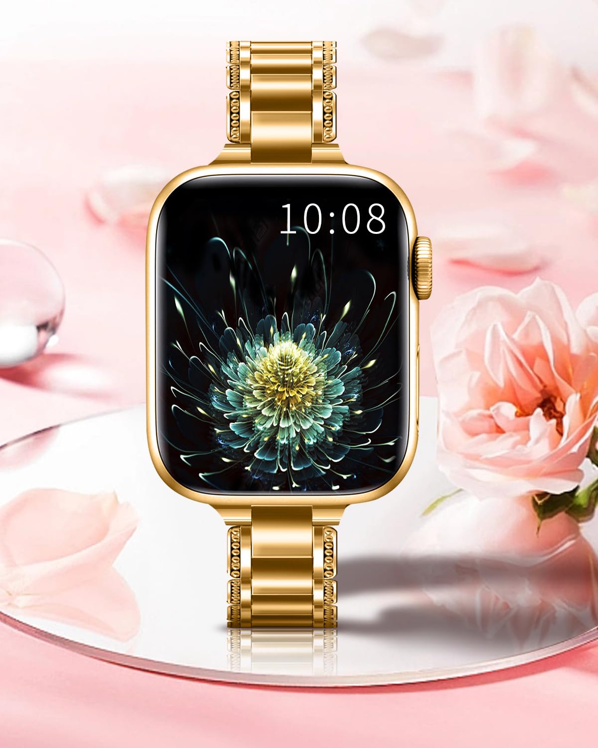 QUNDAXI for Apple Watch Band 41mm 40mm 38mm 45mm 44mm 42mm Series 9 8 7 6 5 4 3 2 1 SE SE2 Women Watchband Stainless Steel Metal for iWatch Bands (42mm 44mm 45mm, Gold)