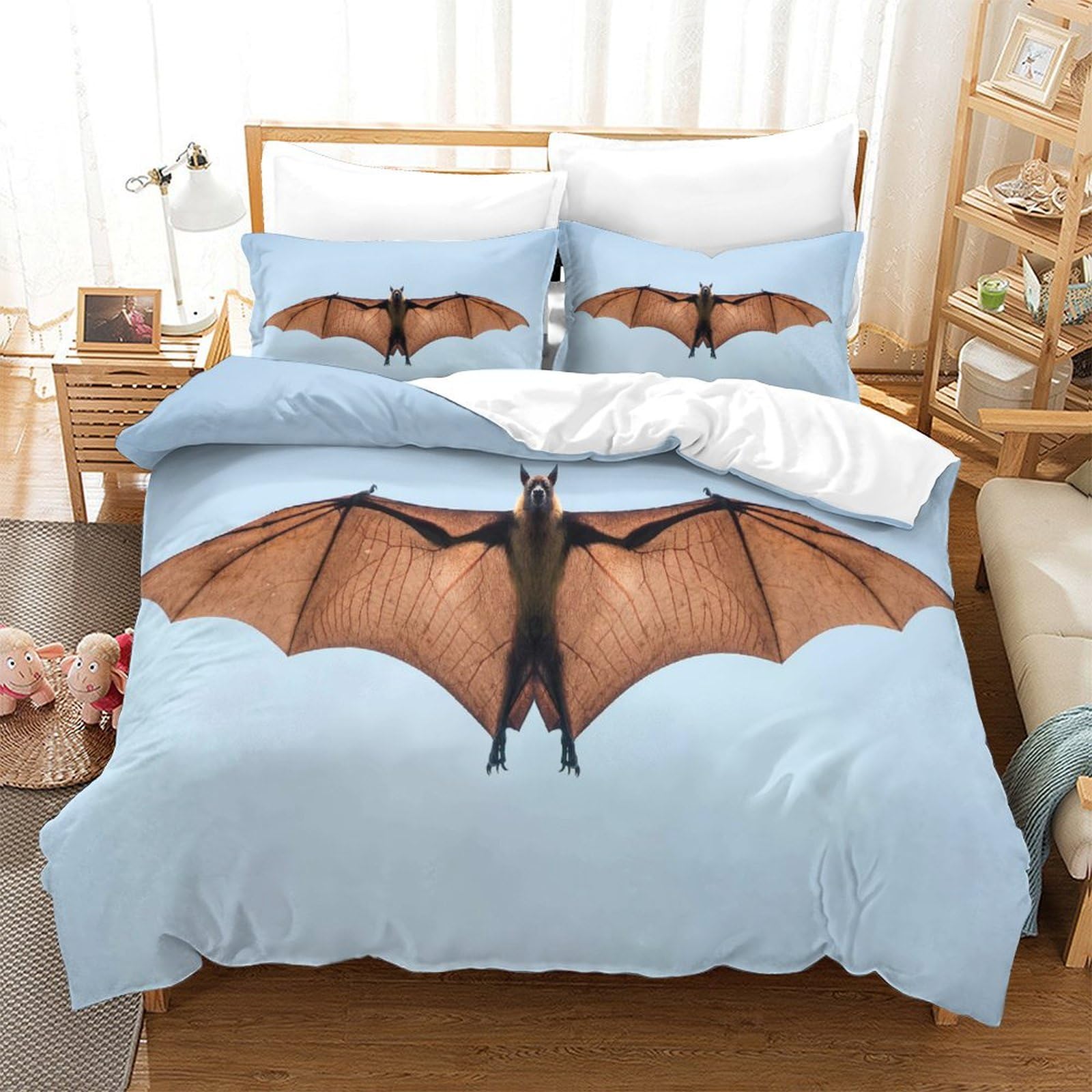 P1S9U7W5Y 3D Printed Flying Bat Duvet Cover Set 3pcs Microfiber Bat Bedding Set SuperKing