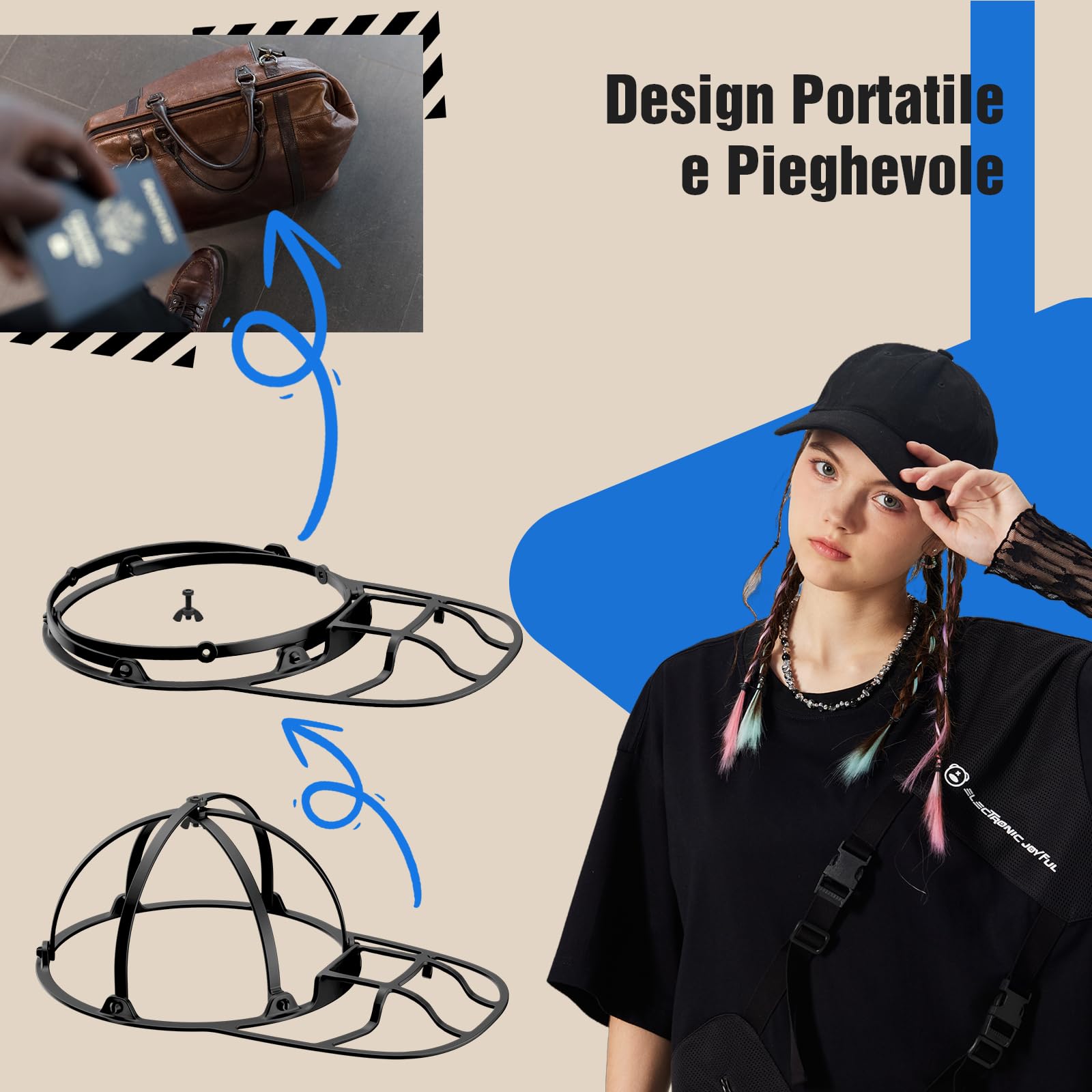 Lavaggio Cappello da Baseball, Richiudibile Rondella per Cappelli - Pulitore per Cappellio per Lavatrice e Lavastoviglie, Supporto Protettore e Modellatore per Cappelli Baseball con Rack per Lavaggio