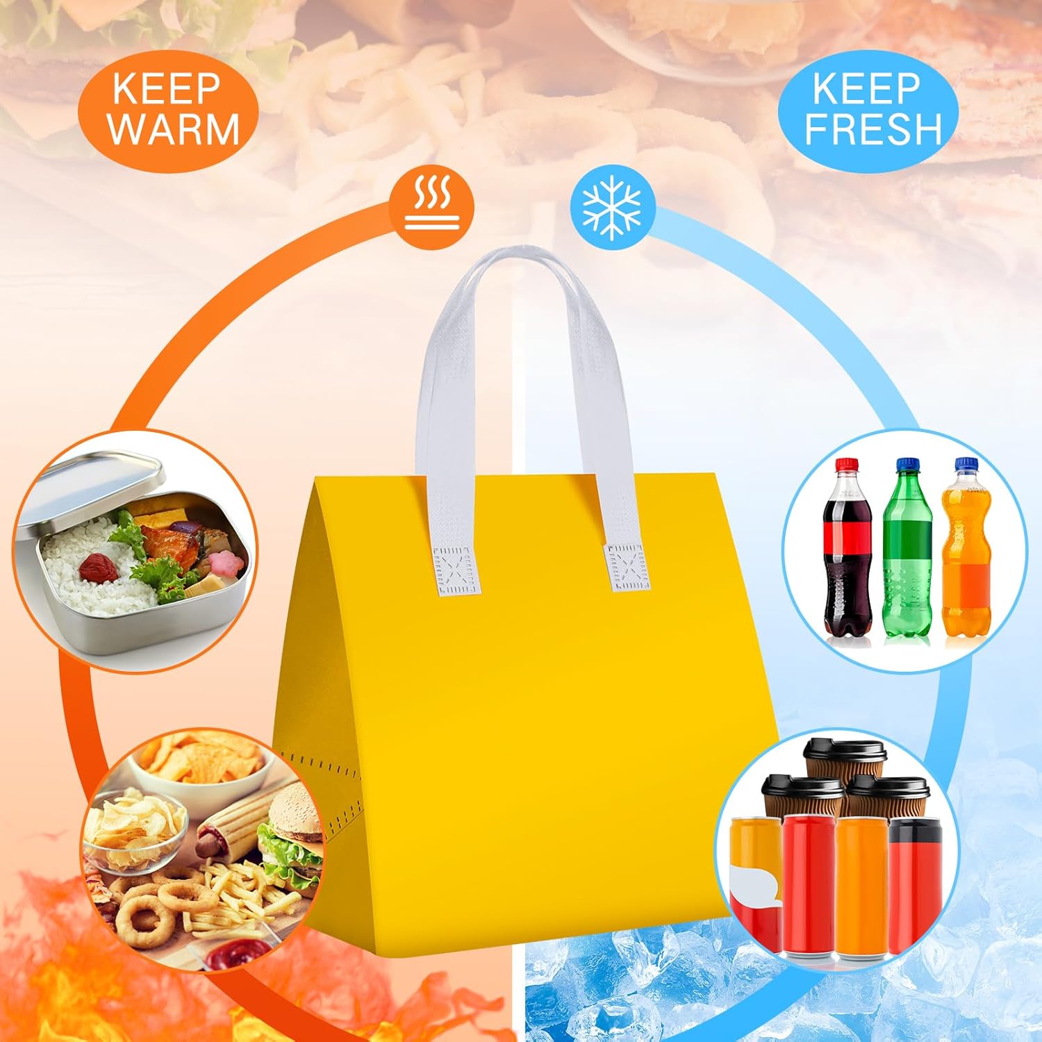 Kacctyen 150 Pcs Insulated Take Away Bags Bulk 9. 5 x 9. 5 x 6 in Disposable Cooler Thermal Lunch Grocery Take out Bags for Grocery Coffee Milk Tea Hot Cold Drink Food Pizza Delivery(Multicolor)