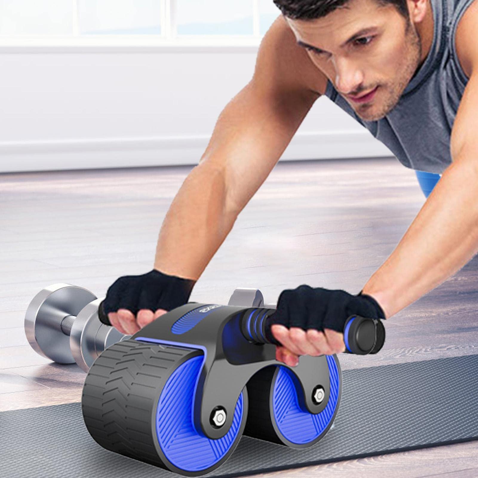 3 Rueda de Abdominales,AB Roller para Entrenamiento de Abdominales con Ruedas Dobles estables y Rebote automático | Rodillo AB de Doble Rueda para Entrenamiento de Abdominales