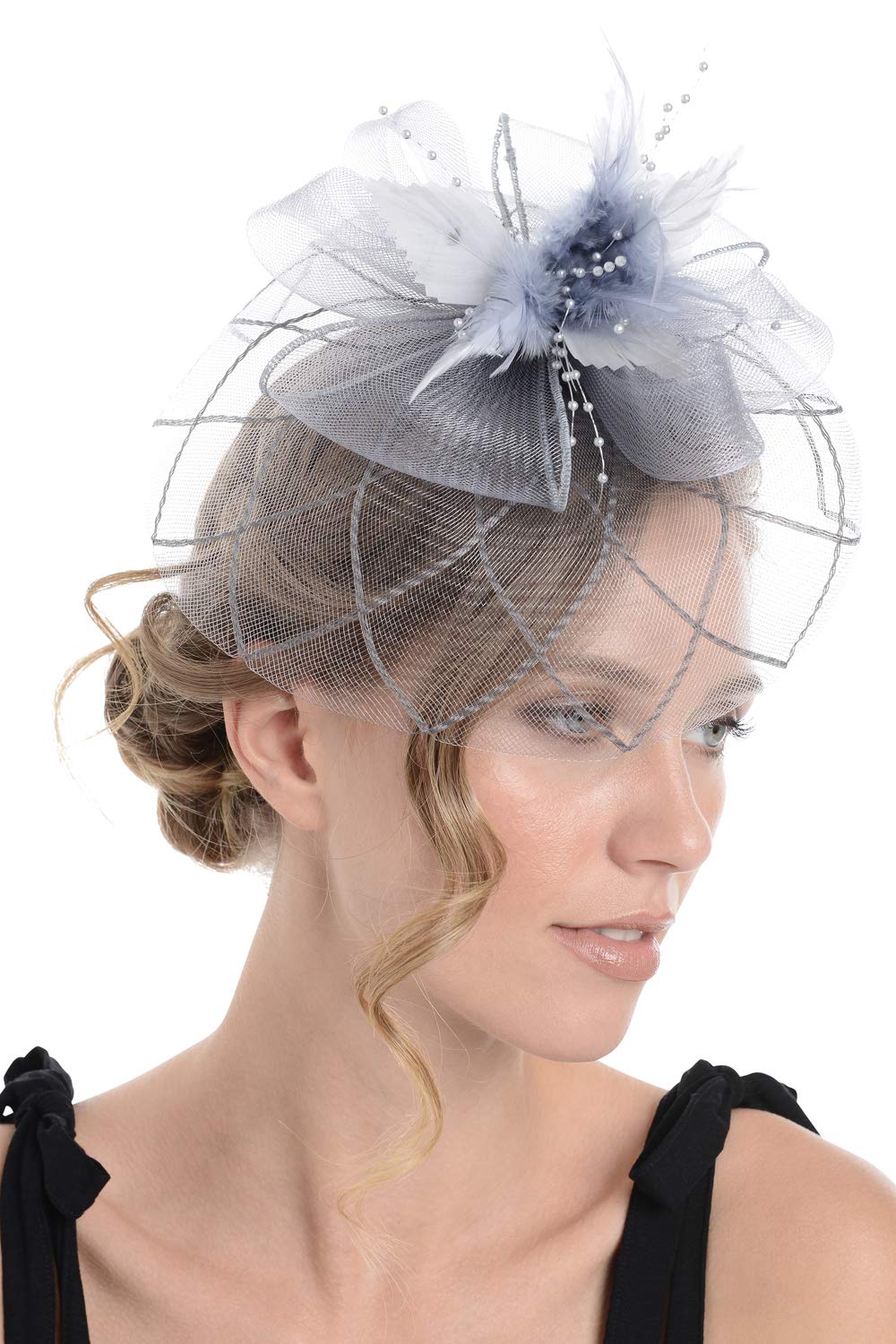 Zac's Alter Ego Lace & Net Fascinator with Feathers on Clip or Aliceband