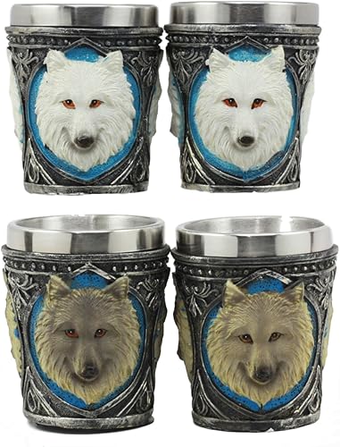 ebros mitos leyendas y fantasía espíritu temática 2-Ounce vasos de chupito juego de 4carcasa de resina con revestimientos de acero inoxidable gran