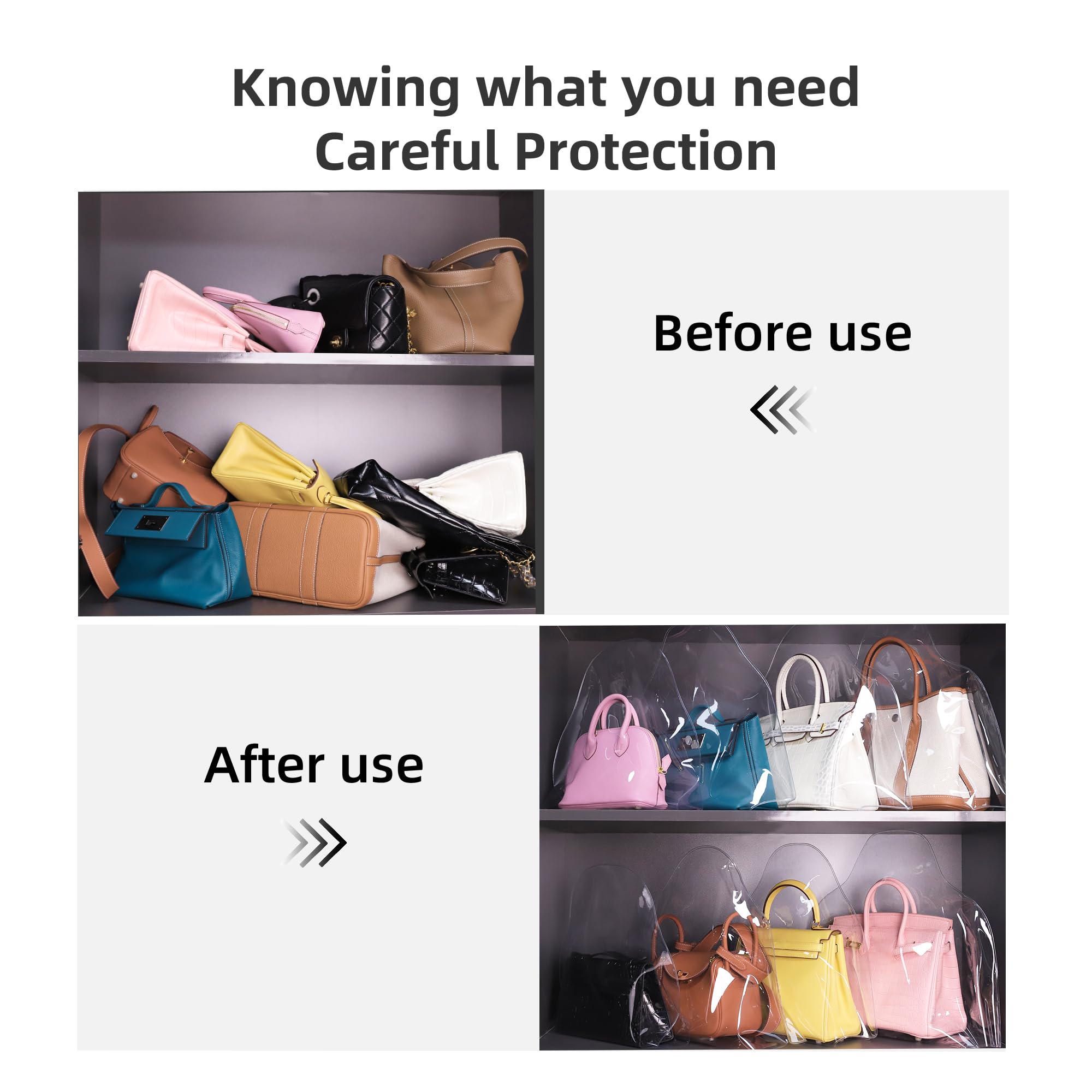 DGAZ Bolsas transparentes para el polvo para bolsos de lujo, bolsa de almacenamiento impermeable, protector de bolso ligero