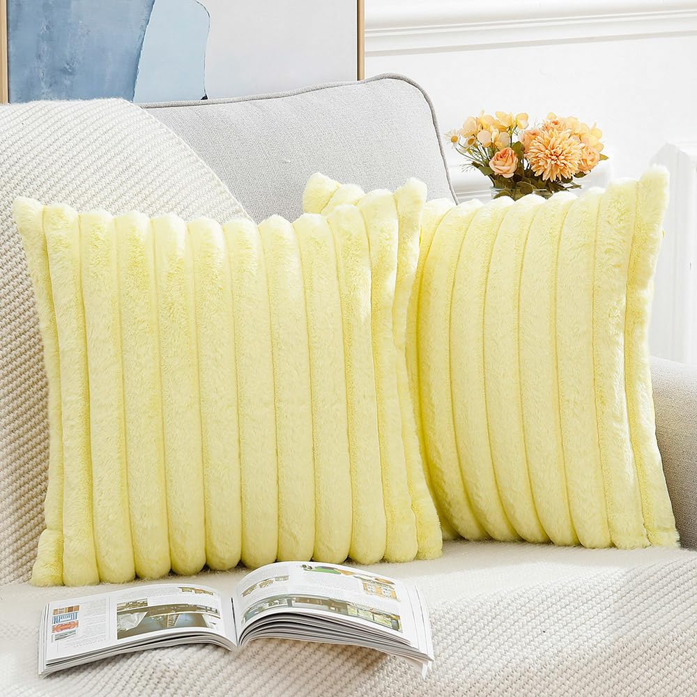 Madizz Set of 2 Faux Fur Decorative Cushion Covers 16x16 inch, 40x40 cm - Image 2