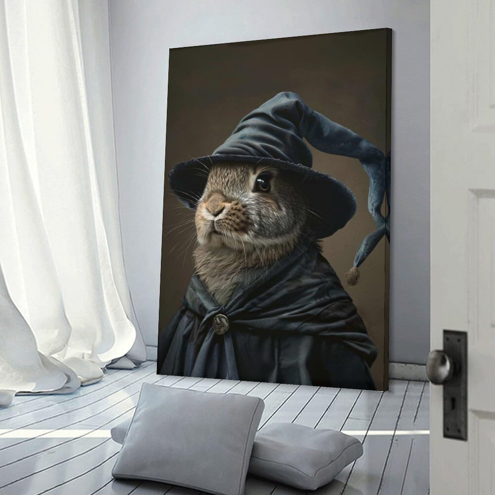Junmoney Frame-Style-24-1 Rabbit Wizard Portrait Home Decor Wall Art, 20X30inch(50X75cm), For Apartment Walls, Studios Or Work Areas, Decorative Canvas Decor For Home Updates