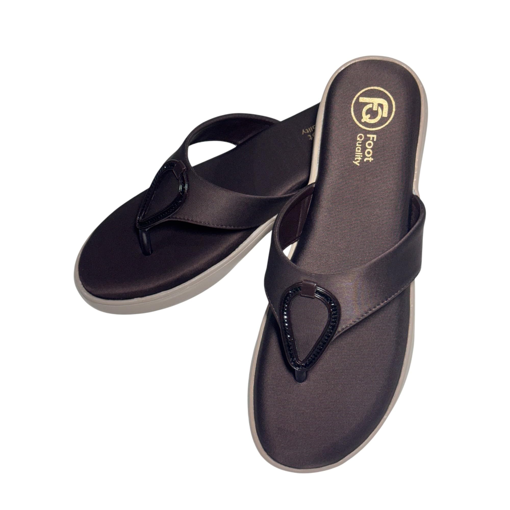Women's Diamond Buckle Flat Slippers | Comfortable Cushioned Flip Flops with Golden Buckle Design for Daily & Casual Wear-image-44