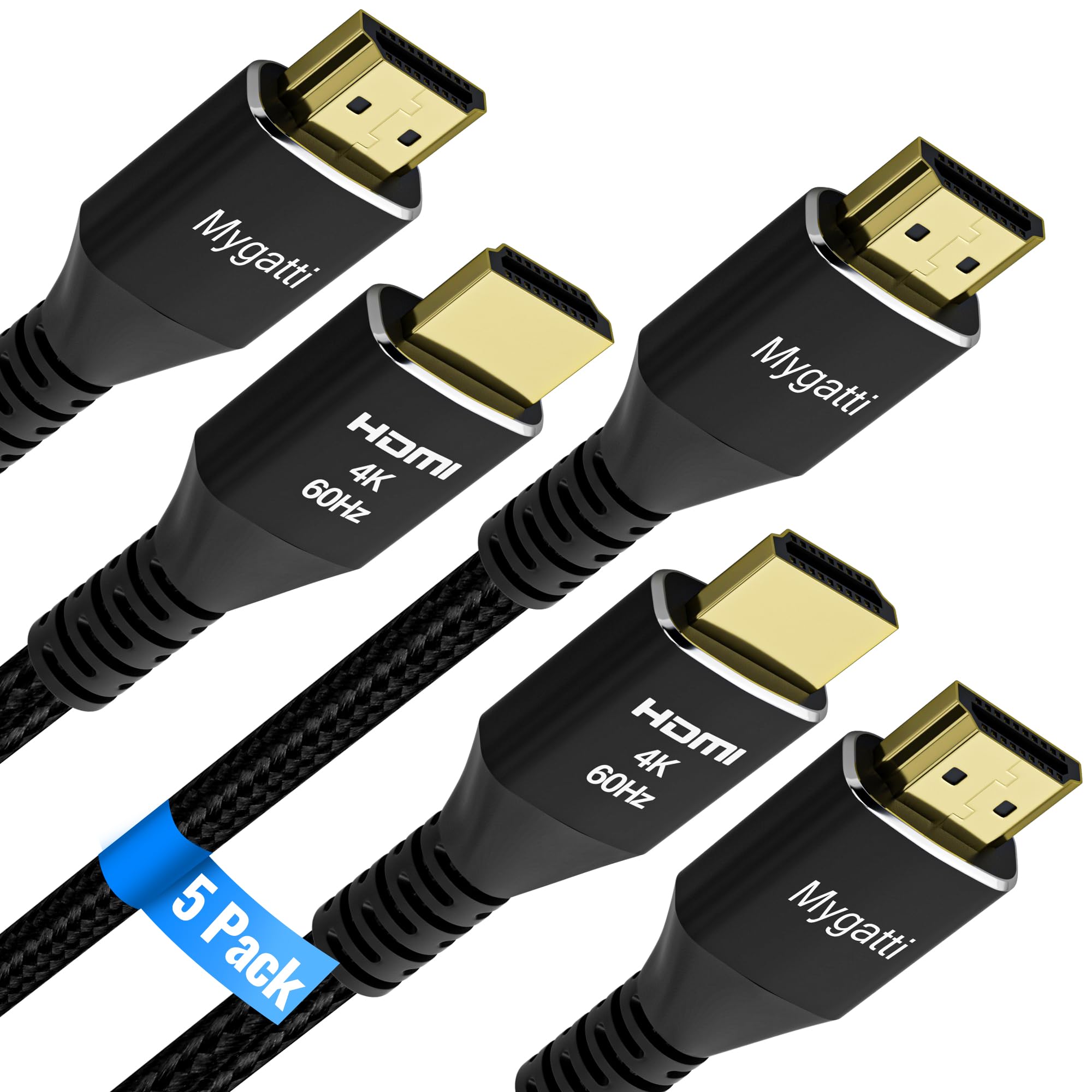 Mygatti 4K HDMI Cable 2 meters/5 Pack,Ultra HD HDMI 2.0 Cable,Nylon Braided jacket & Gold-Plated Connectors,4K@60Hz,2K,1080P - Image 2