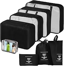 Sarsumir Suitcase Organizer, 8 Pieces Luggage Organizer Packing Cubes Bags Organizers Travel with Waterproof Shoes Storage Toiletry Bags Clothes, Black