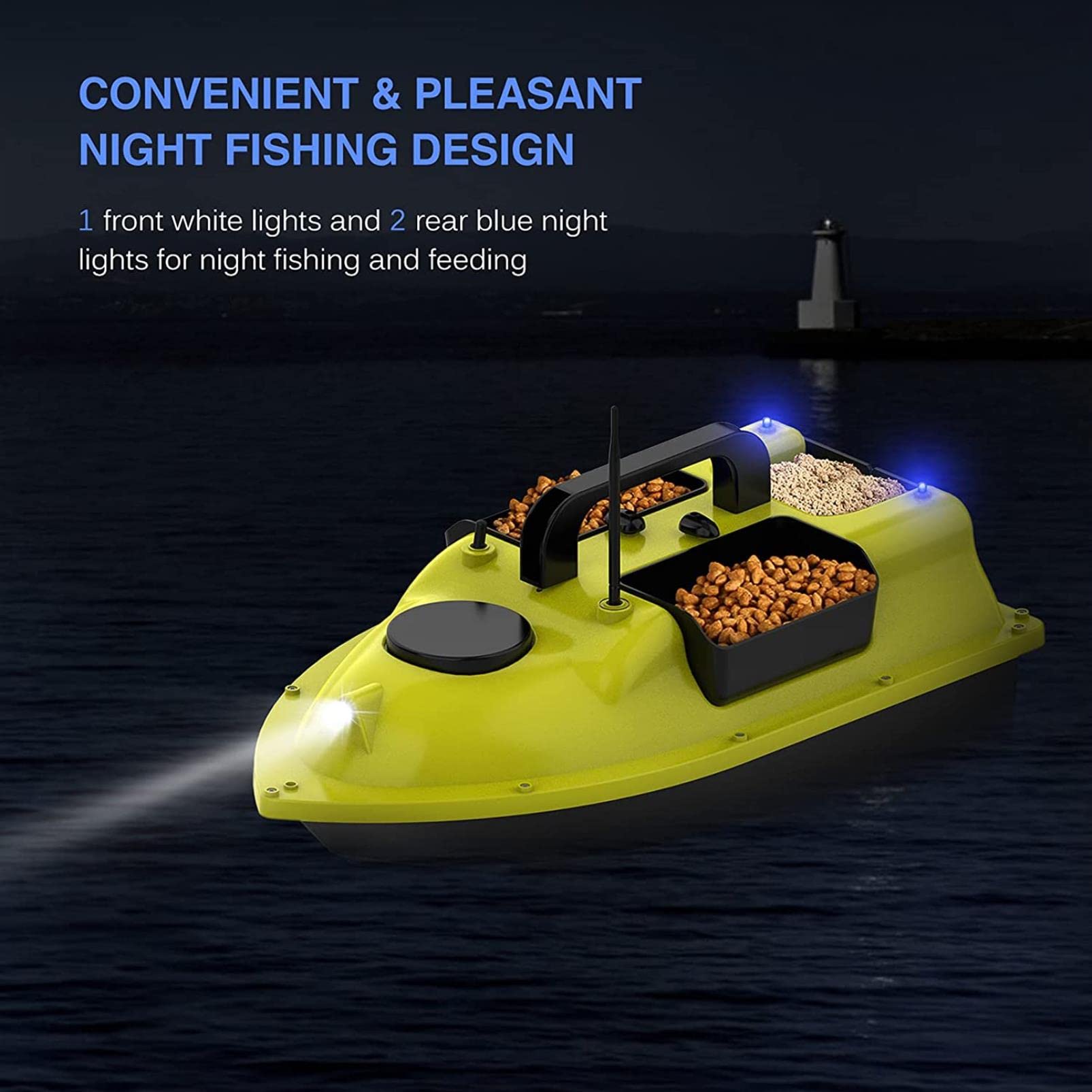 Barca Telecomandata Pesca, Barchino Carpfishing Barca con Funzione di Crociera Automatica GPS e Batteria da 9600 mAh, Barca Esca da Pesca Intelligente per Fiumi e Laghi, Trasportare 2 kg Esche