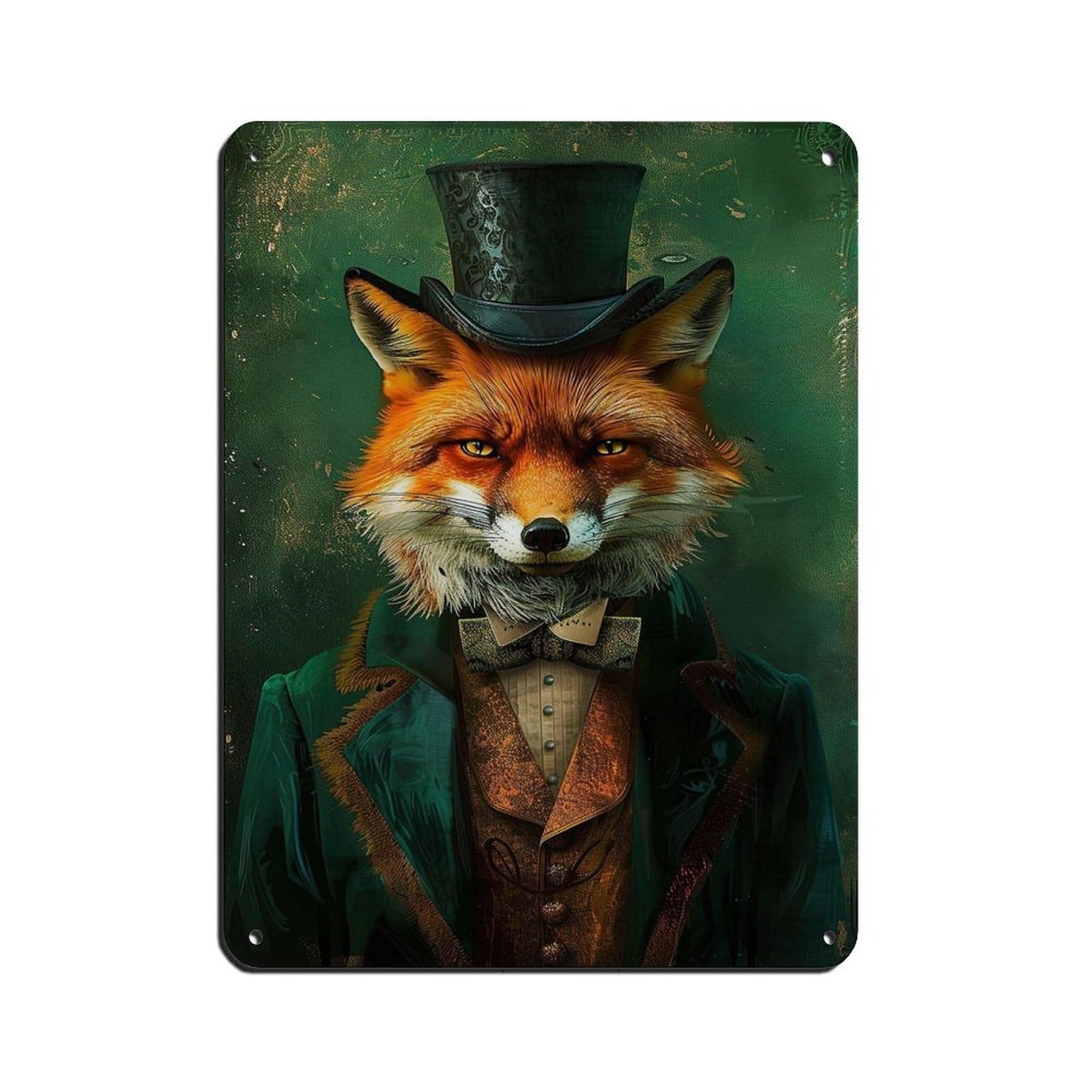 Cottage Renaissance Gentleman Fox Painting Poster Tin Sign Vintage Metal Pub Club Cafe Bar Home Wall Art Decoration Poster Retro 12x16inch(30x40cm)