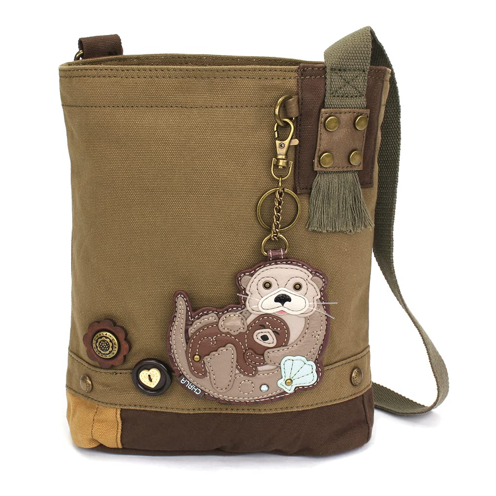 CHALA Patch Cross-Body Women Handbag, Canvas Messenger Bag Olive, Metal Charming Cross - Oliv, Medium — view 16