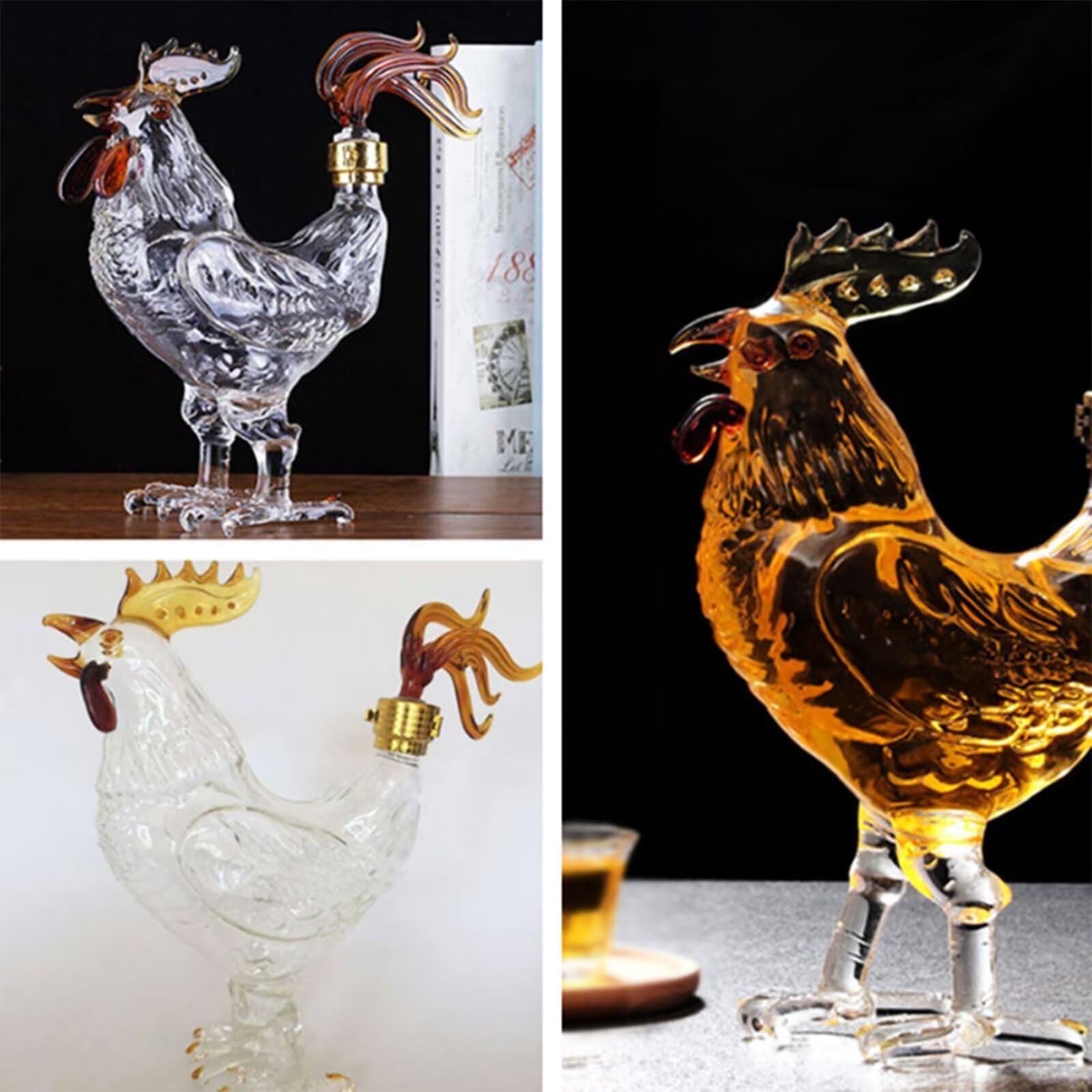 500ML/1000ML Decantador Whisky Arte Escultura - Escultura De Decantador De Whisky Con Forma De Gallo En 3D, Botella De Vino De Cristal Con Forma De Animal, Estatua Decorativa