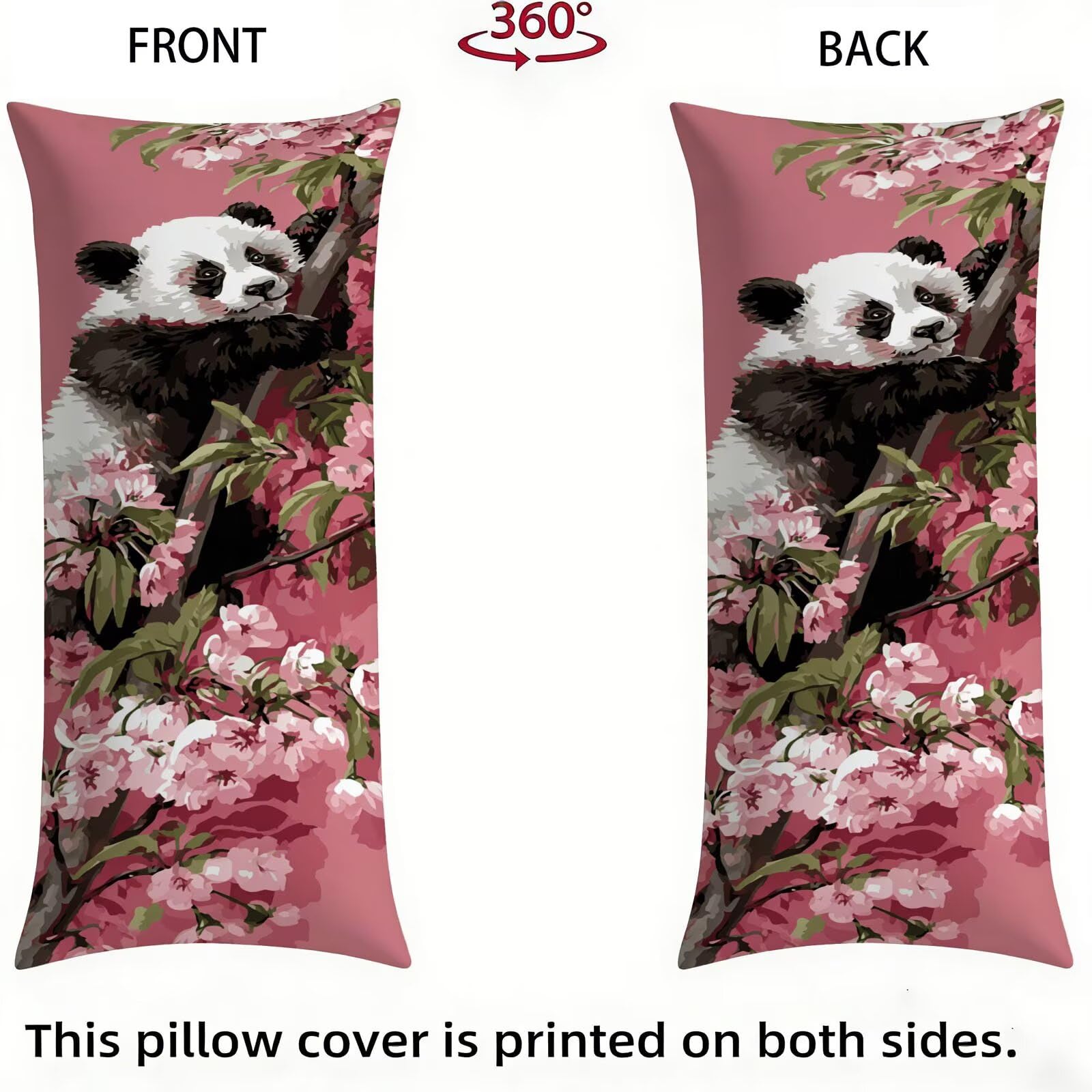 Funda de Almohada 60 x 180 cm Rosa Protector Almohada 180 cm con Cremallera Invisible, Lino Durable y Transpirable Pillow Case Largas Panda Impresión a Doble Cara para Cama, Sofá y Dormitorio dg-576