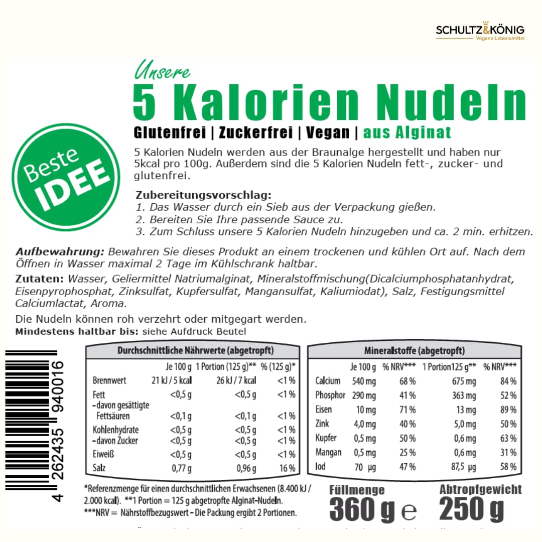 5-Kalorien-Nudeln 250g | Algen Nudeln | Glutenfrei & Vegan | 5kcal pro 100g | Schultz und König (10)