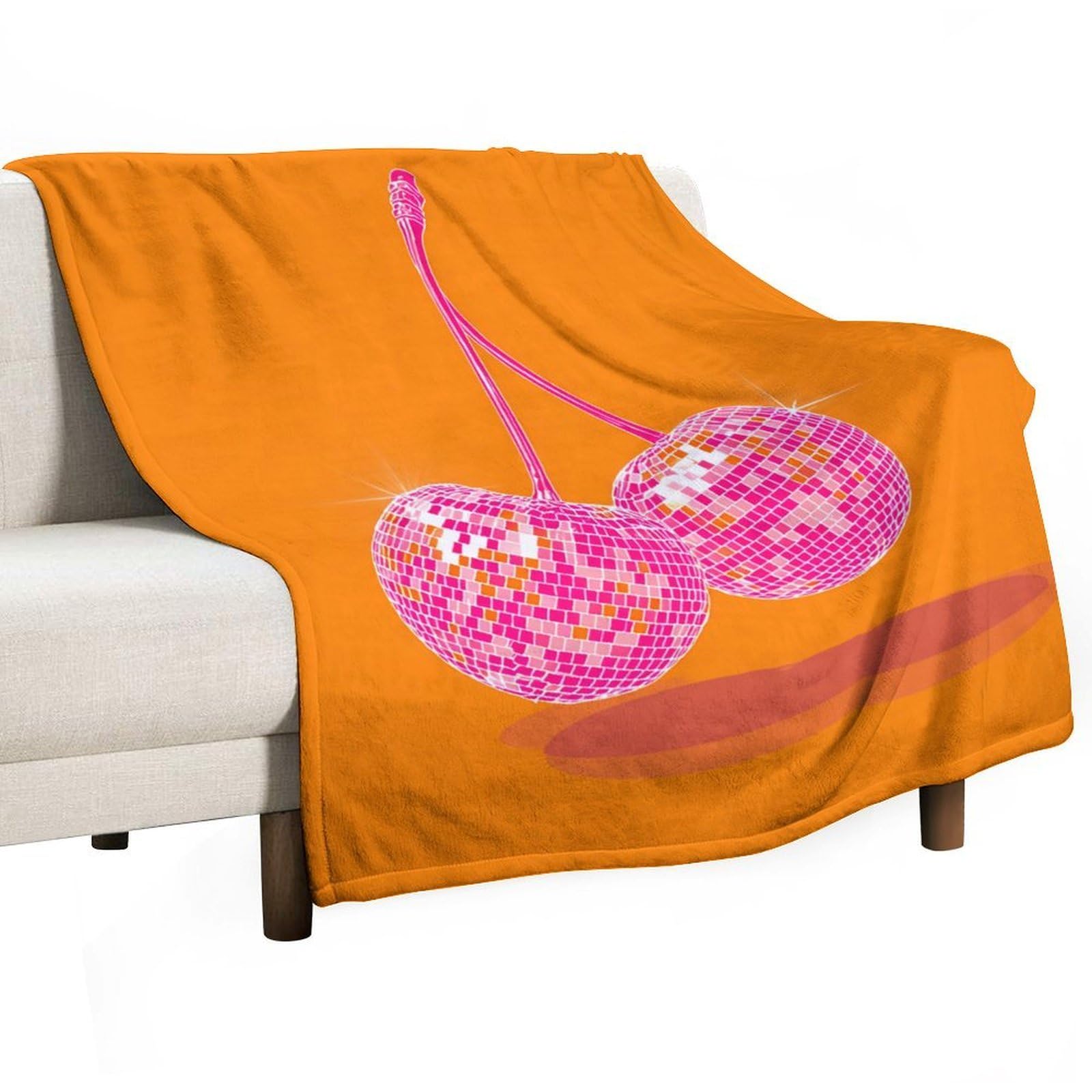 Jubonexis Pop-art Two Cherries on Solid Orange Anti Pilling Throw Blankets Cozy Durable Blanket for Bedroom Living Rooms Couch Sofa Bed 130x150cm(50x60in)