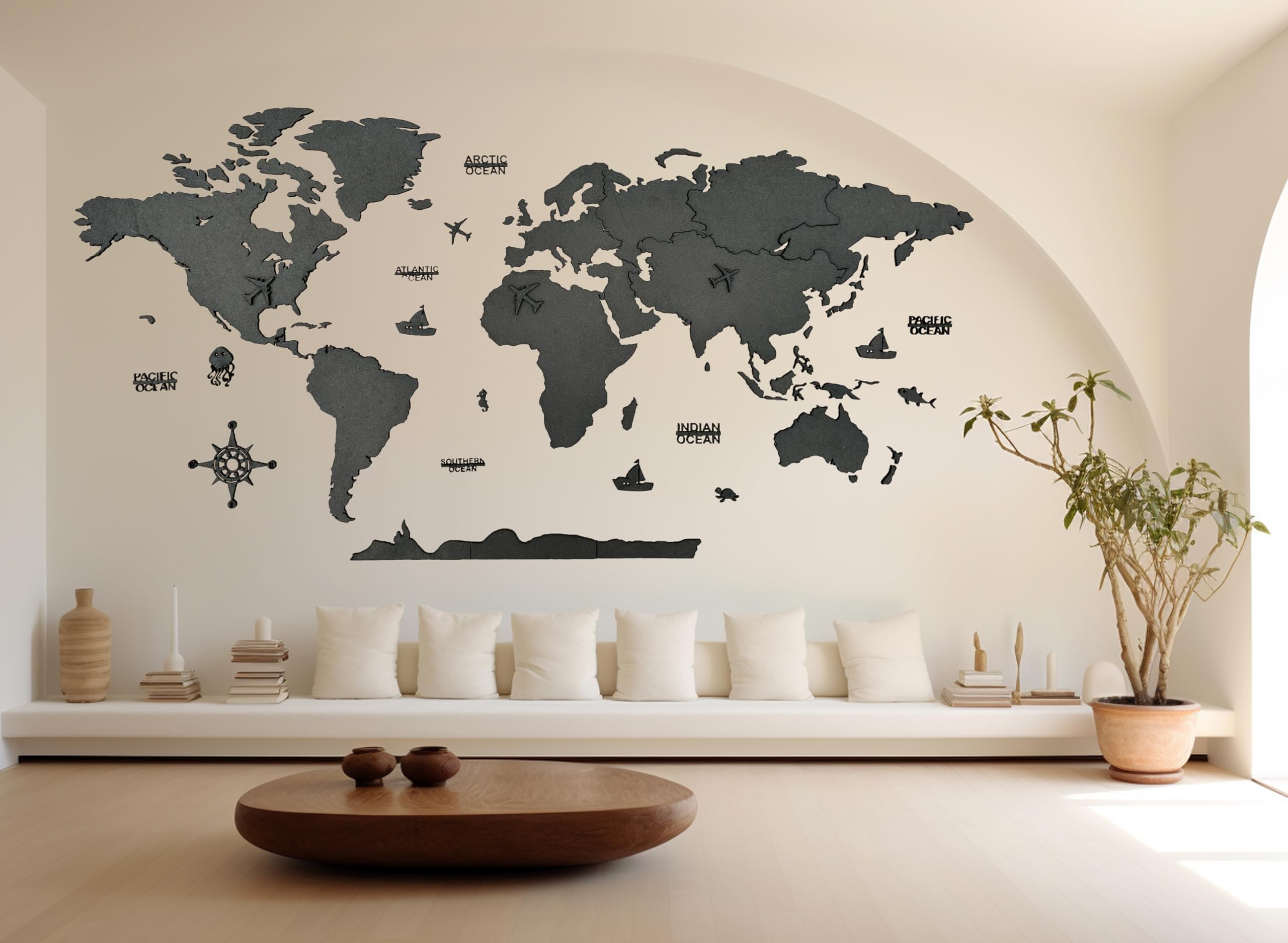 Elk 3D Wooden World Map Wall Decor for Living Room Office Size M 120x69 CM 1
