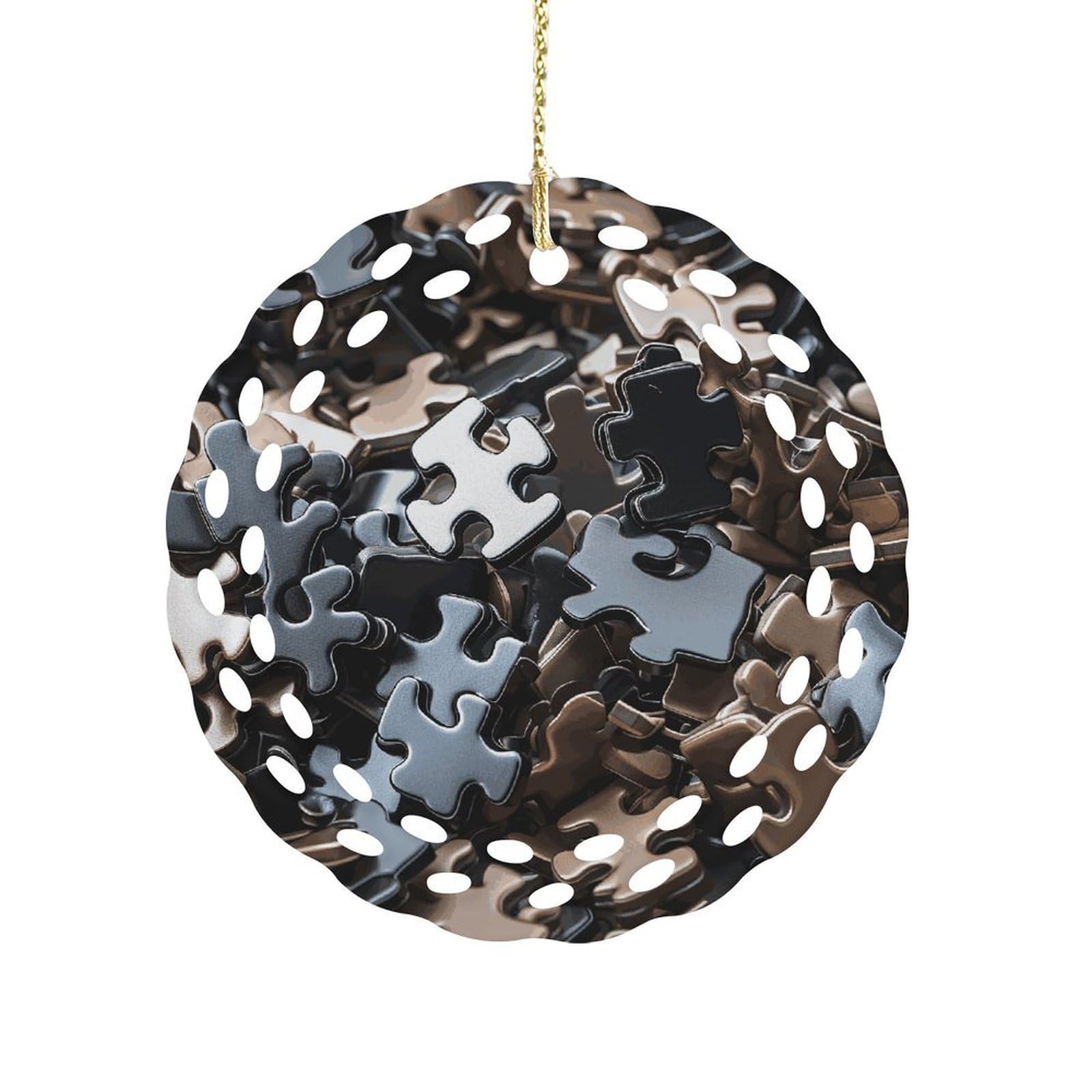 Btcowzrv Style A Bunch Of Puzzle Pieces Ceramic Ornament,Round Ornaments With Hole Easy To Hang,Hanging Ornament For Wedding Party Home Window Garden Christmas Day Decor