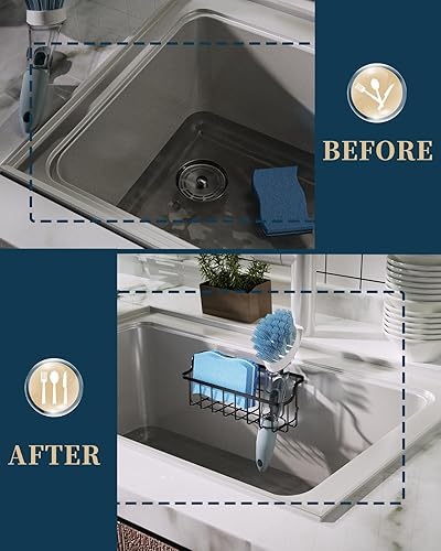 Miniatura 5 de Consumest Soporte de esponja para fregadero, soporte de esponja en forma de escalera para fregadero de cocina con 2 formas de instalación (tazas de