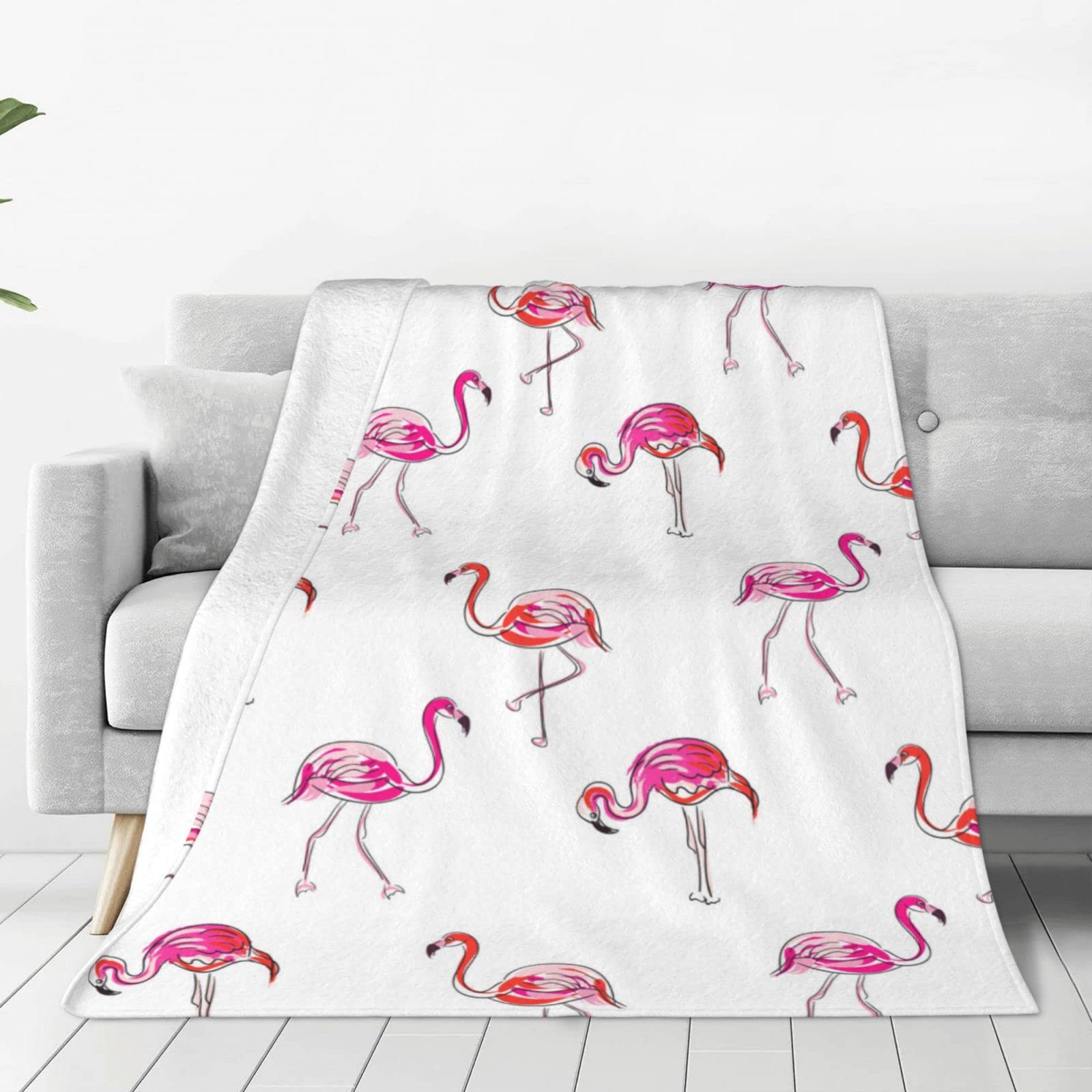 Lsjuee Throw Blanket Pink Flamingo Warm Cozy Soft Lightweight Flannel Fleece Blanket for Bedroom Sofa Room Home Decorative Fuzzy Blanket 40"x30"