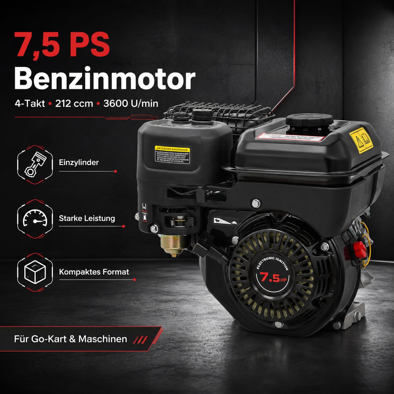 Motore a benzina a 4 tempi, 7,5 CV, 1 cilindro, motore stazionario