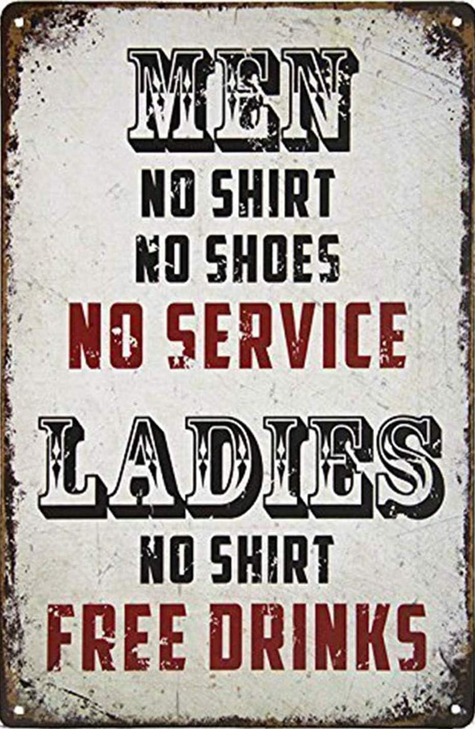 UNIQUELOVER Bar Signs, Men No Shirt No Shoes Retro Vintage Metal Signs for Home Bar Decor 12” X 8”