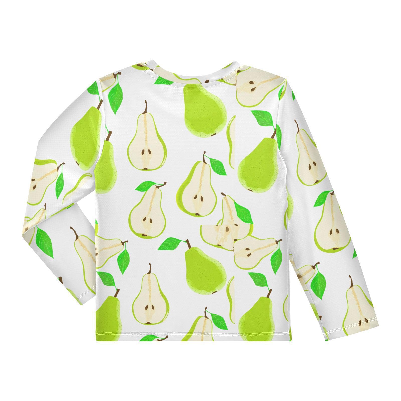 Sliced Pear Leaves White Rash Guard Shirt for Boys Sun Protection Shirt for Swimming Pool Beach UPF50+ 7-8T