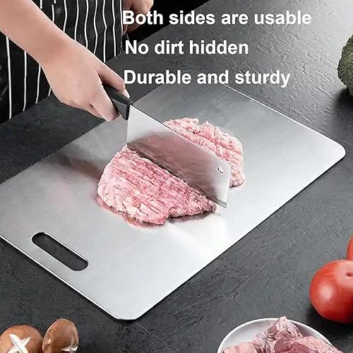 Miniatura 4 de Tablas de cortar de acero inoxidable para cocina Tabla de cortar de acero de metal de doble cara para cortar carne, frutas y verduras