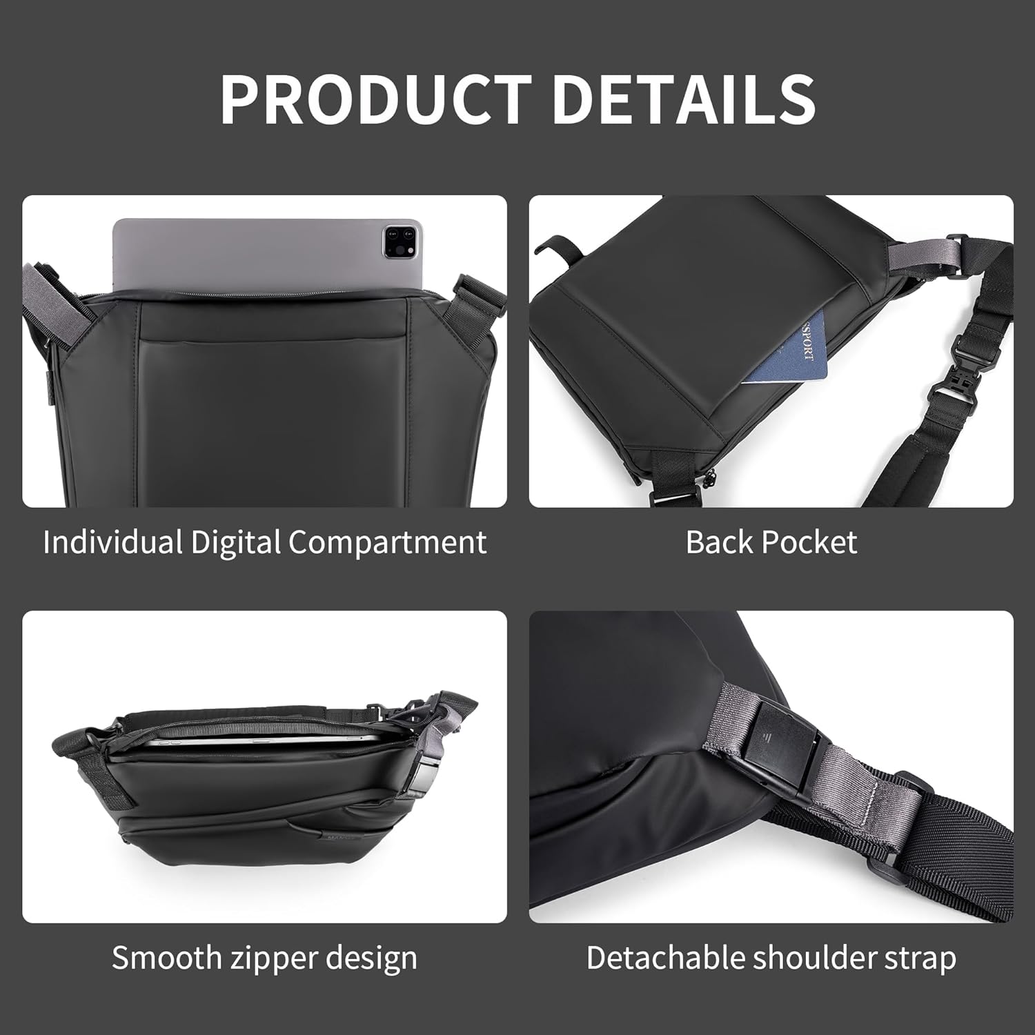 Sling Bag Crossbody Shoulder Chest Bag Large lightweight Black waterproof Waist crossbody fanny pack for Men,Travel,Daily Use,Hiking,Commute - Image 5