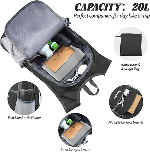 Miniatura 4 de Seektop Mochila de senderismo ultraligera de 20 litros, mochila de viaje impermeable, plegable, pequeña bolsa para exteriores, mochila de día