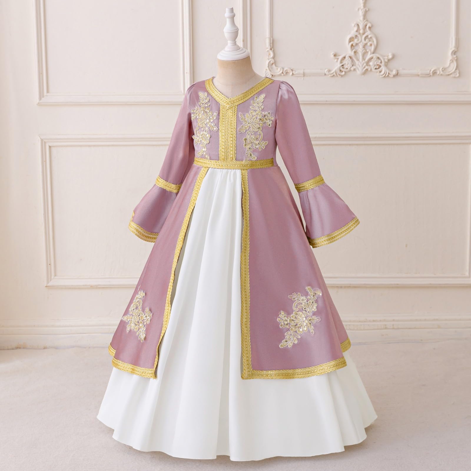 Elegante Abito Abaya Ricamato per Ragazze, Abito da Festa, Manica Lunga, Abito da Sera Formale, Abito Tradizionale