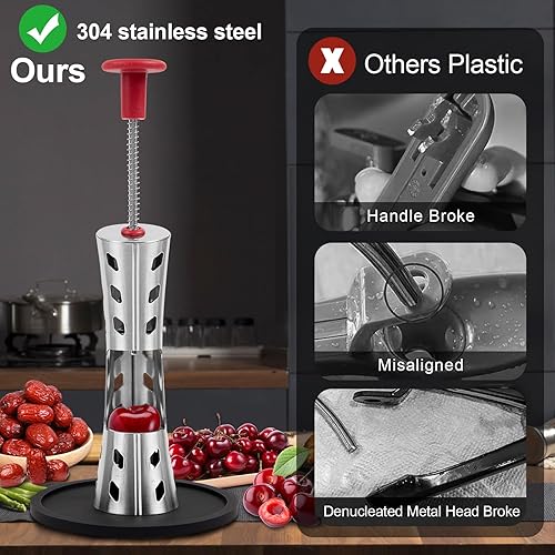 Miniatura 3 de Paquete de 2 herramientas para remover descarillas de cerezas, acero inoxidable 304, removedor de semillas de cereza, prensa portátil, removedor de