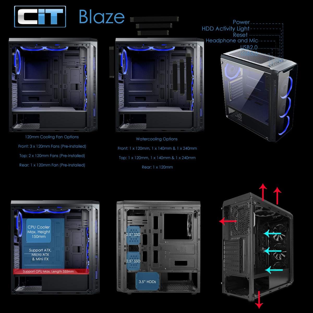 Internal view showing 2.5 inch SSD and 3.5 inch HDD mounting locations