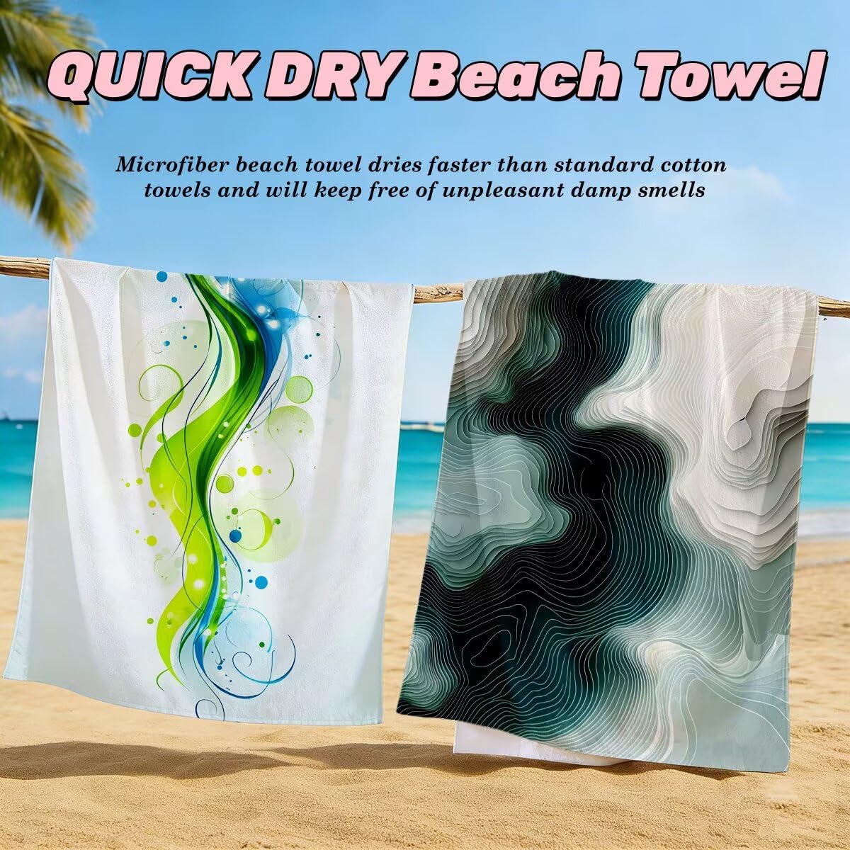 Toalla Playa 80x160 cm, Toalla Gimnasio Microfibra Secado Rapido, Juego de 2 Antiarena Toallas de Playa, Ligera Compacta Toallas Microfibra Grande para Viaje, Regalo Hombre Mujer (Abstracto) -4925