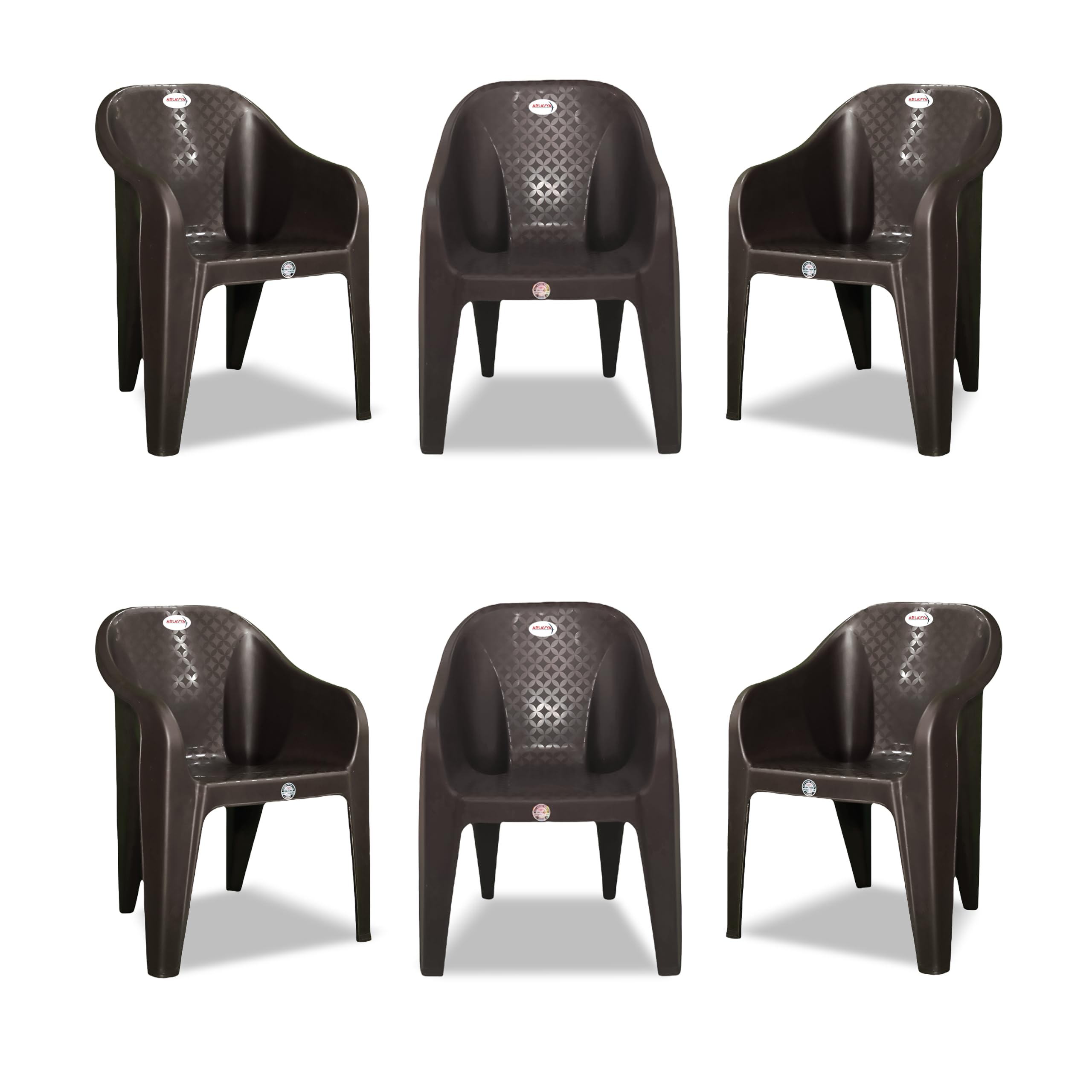 Plastic Arm Chair for Home, Garden, Office, Living Room, Cafeteria Plastic Outdoor Chair | 1 Year Warranty | Color - Brown | Set of 6-image-36