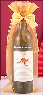 Ｑ’ｆｏｏ ワインバッグ 1本用 リボン付き オーガンジー ラッピング袋 ボトル入れる 日本酒 シャンパン 焼酎 四合瓶 五号瓶 一升瓶 ギフト プレゼント 贈答用 5枚入 (イエロー)