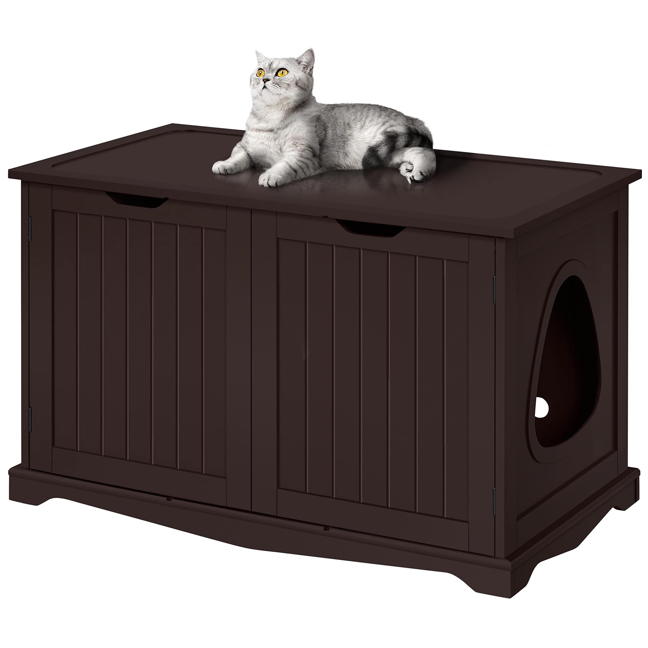 Yaheetech Cat Litter Box Enclosure, Wooden Pet Washroom With Storage, Hidden Box Furniture, Espresso Cat Litter Cabinet, 95 × 53.5 × 58 cm