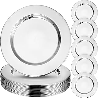 Vesici 12 Pcs Silver Stainless Steel Charger Plates 13 Inch Round Metal ...