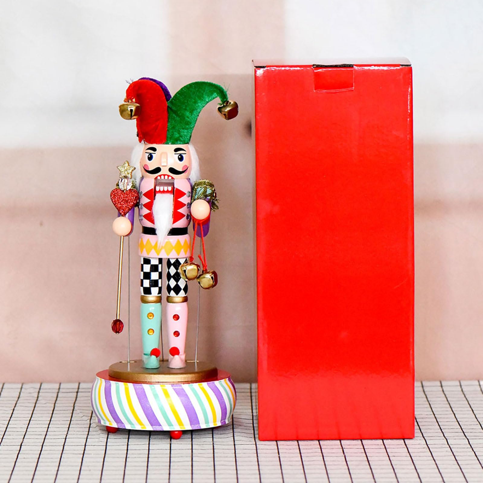 Artis Craft Hölzerne Clown-Nussknacker-Figur, Spieluhr, Musik-Ornament für Feiertage, saisonale Atmosphäre, Raumdekoration, musikalische Nussknacker