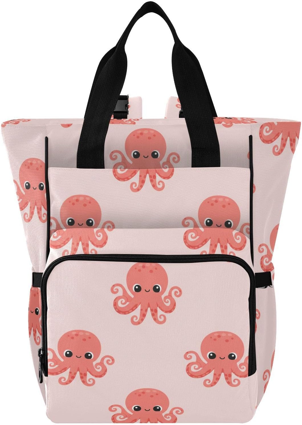 Cartoon Ocean Animal Pink Pattern Diaper Bag Backpack for Baby Boys Girls Travel Tote with Stroller Straps & Bottle Storage Large Travel Diaper Backpack for Shopping Hiking Traveling Moms Dads