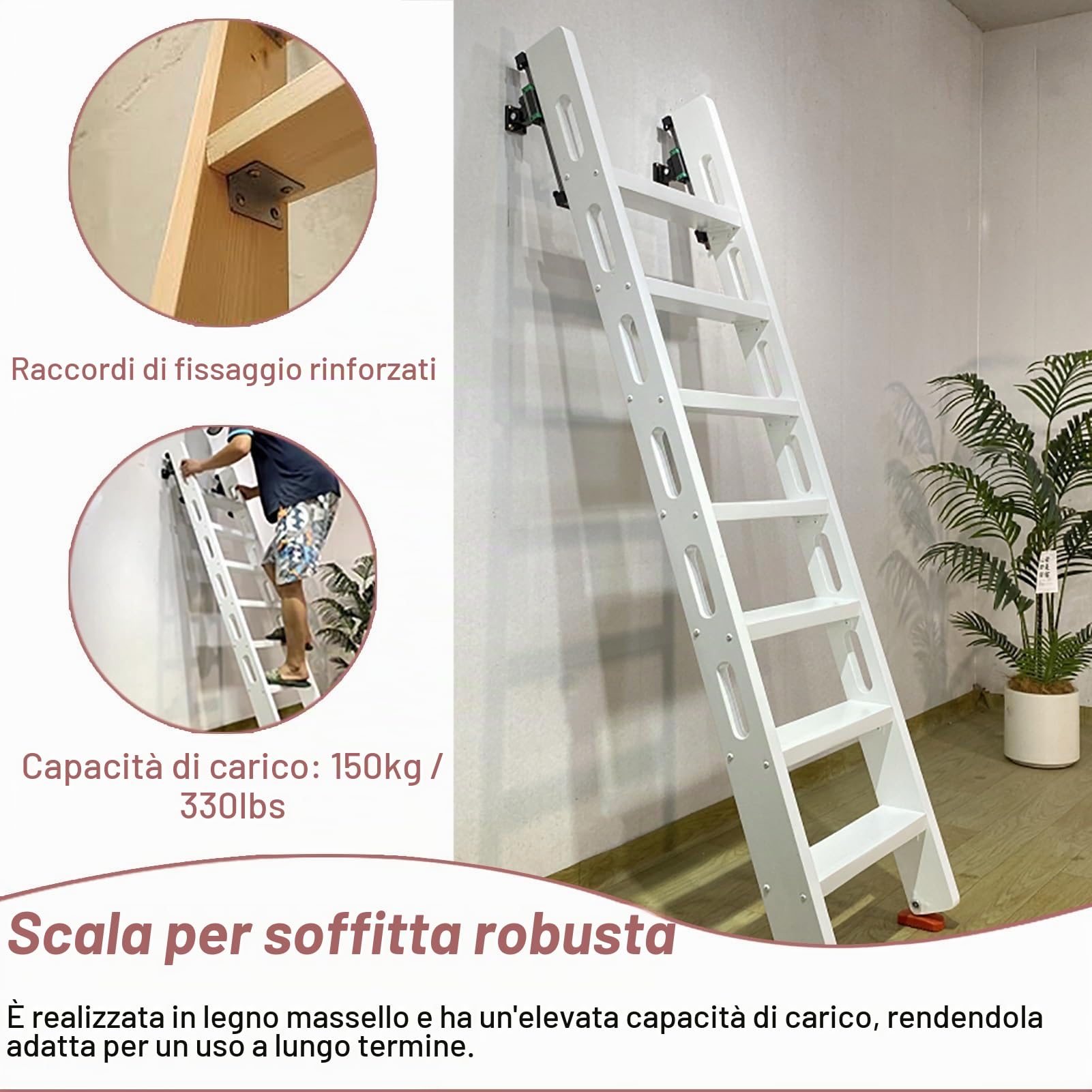 Scala Retrattile per Soffitta con Design Antiscivolo per Accesso a Soppalco e Letto a Castello