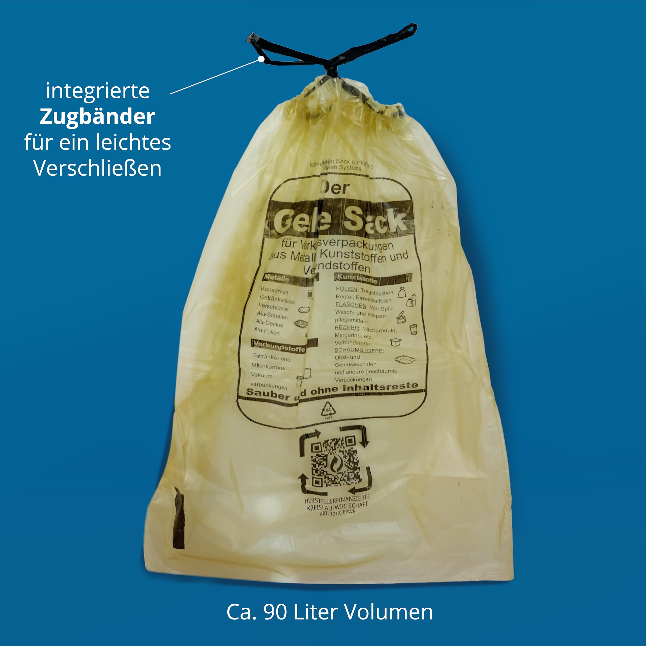 130 Gelbe Säcke (10x13) – 22 µ, Reißfest & Elastisch, 98% Recycling-LDPE, Nachhaltig, Hergestellt in der EU, Strapazierfähig für Plastikmüll & Recycling
