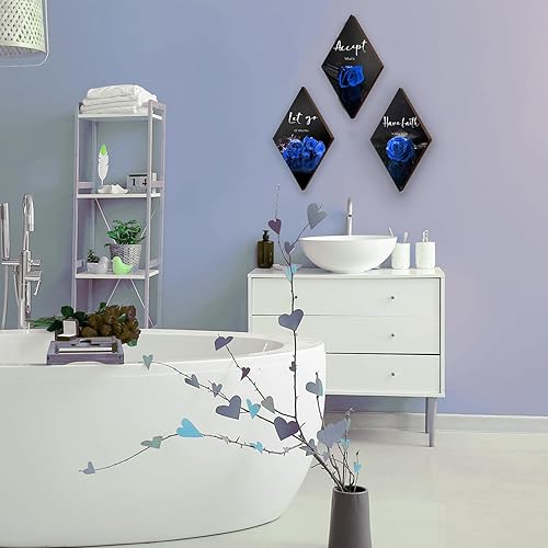 Miniatura 4 de 3 piezas de decoración de baño azul rosa para dormitorio, decoración de pared de granja, arte de pared de madera inspiradora con letrero de aceptar