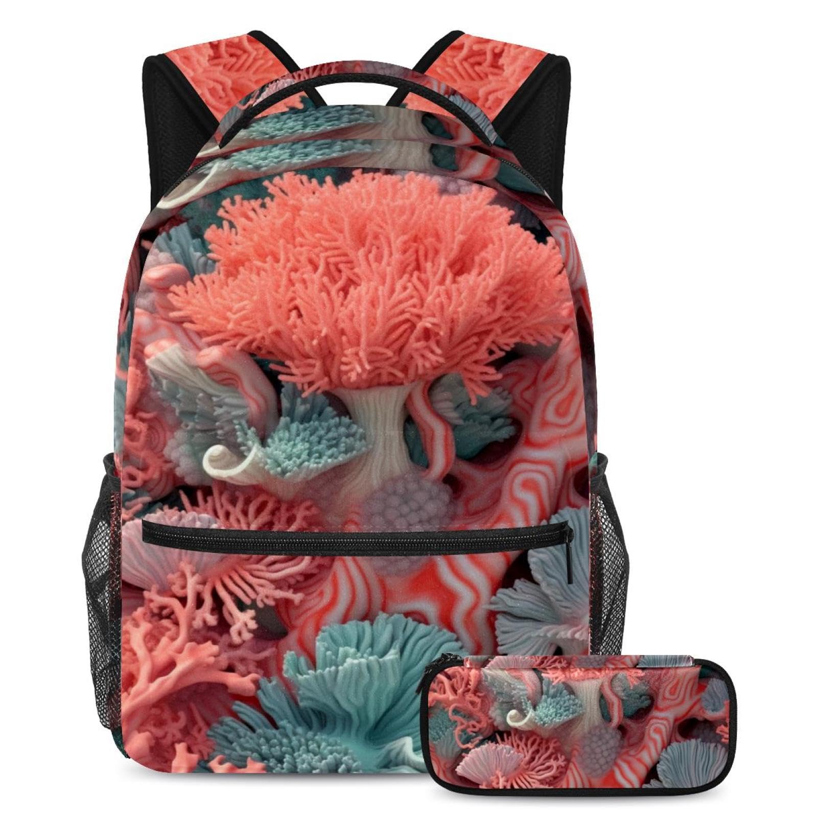 Sac à dos corail avec trousse à crayons pour garçons et filles - 7