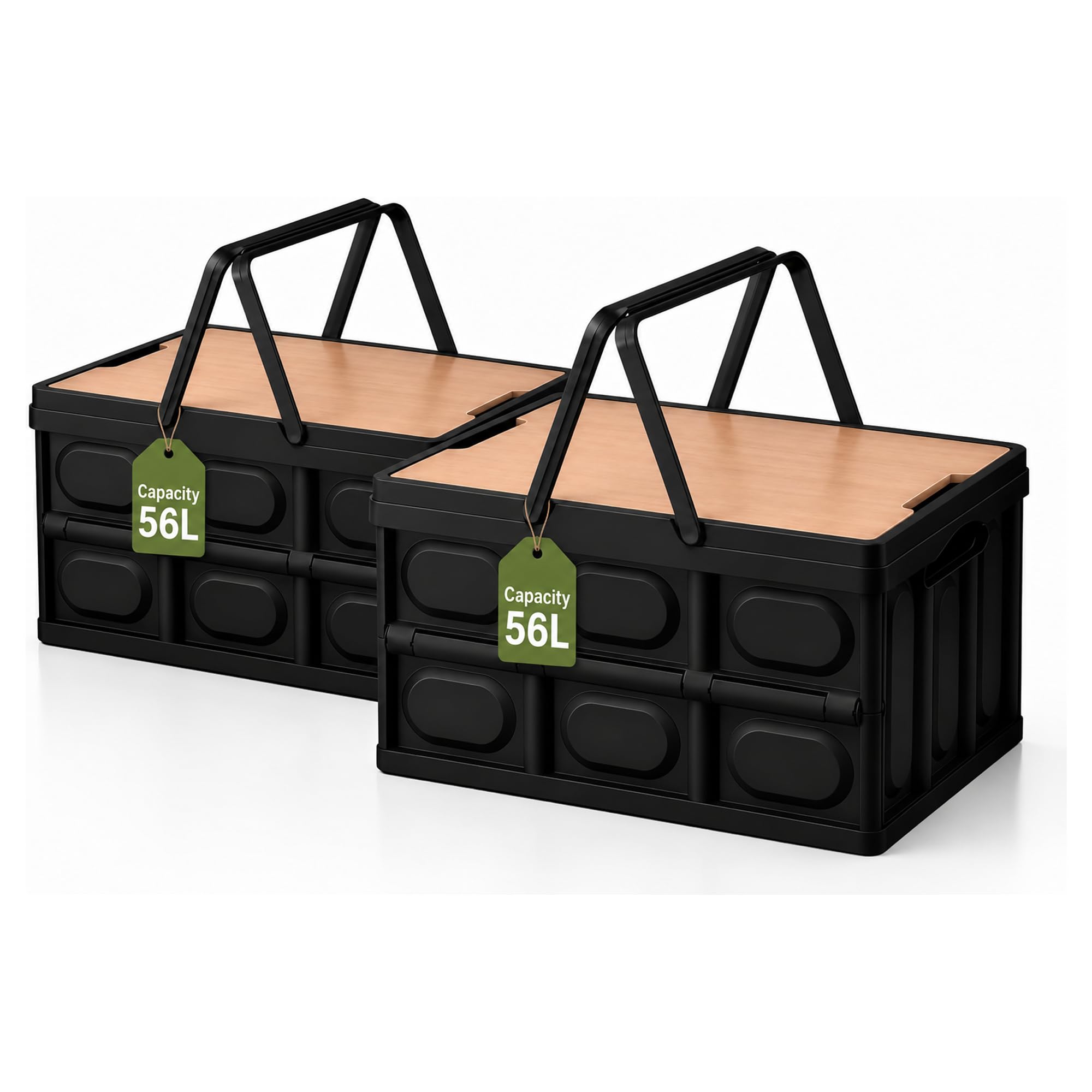 Klappbox Faltbar Stabil Plastik Faltbox, 56 Liter (2, Schwarz)
