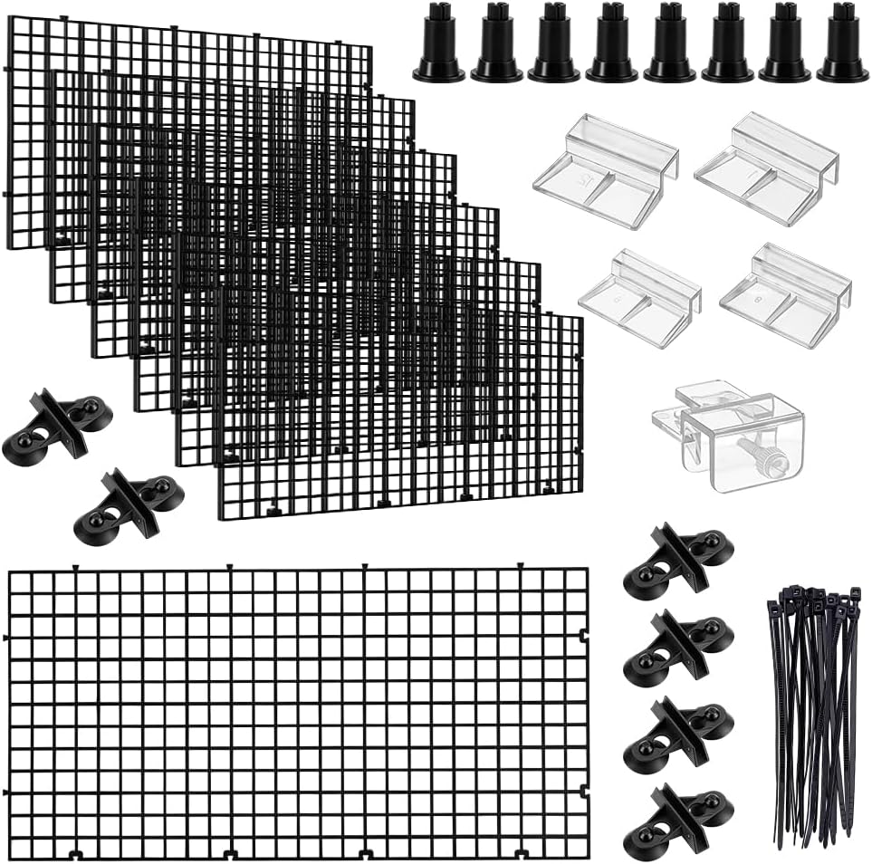 Aquarium Bottom Isolation Set 12Pcs Plastic Fish Tank Bottom Isolation Board with 20Pcs Grid Separator Base 20Pcs Nylon Cable Ties 6 Bags Plate Suction Cup Buckle and 32Pcs Cover Bracket