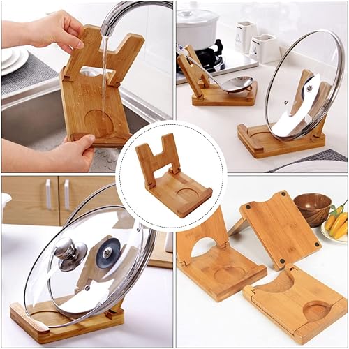 Miniatura 8 de BESTonZON Organizador de tapa de olla y cuchara, soporte plegable para tapa de olla, soporte para tapa de encimera, estante de gabinete para tabla