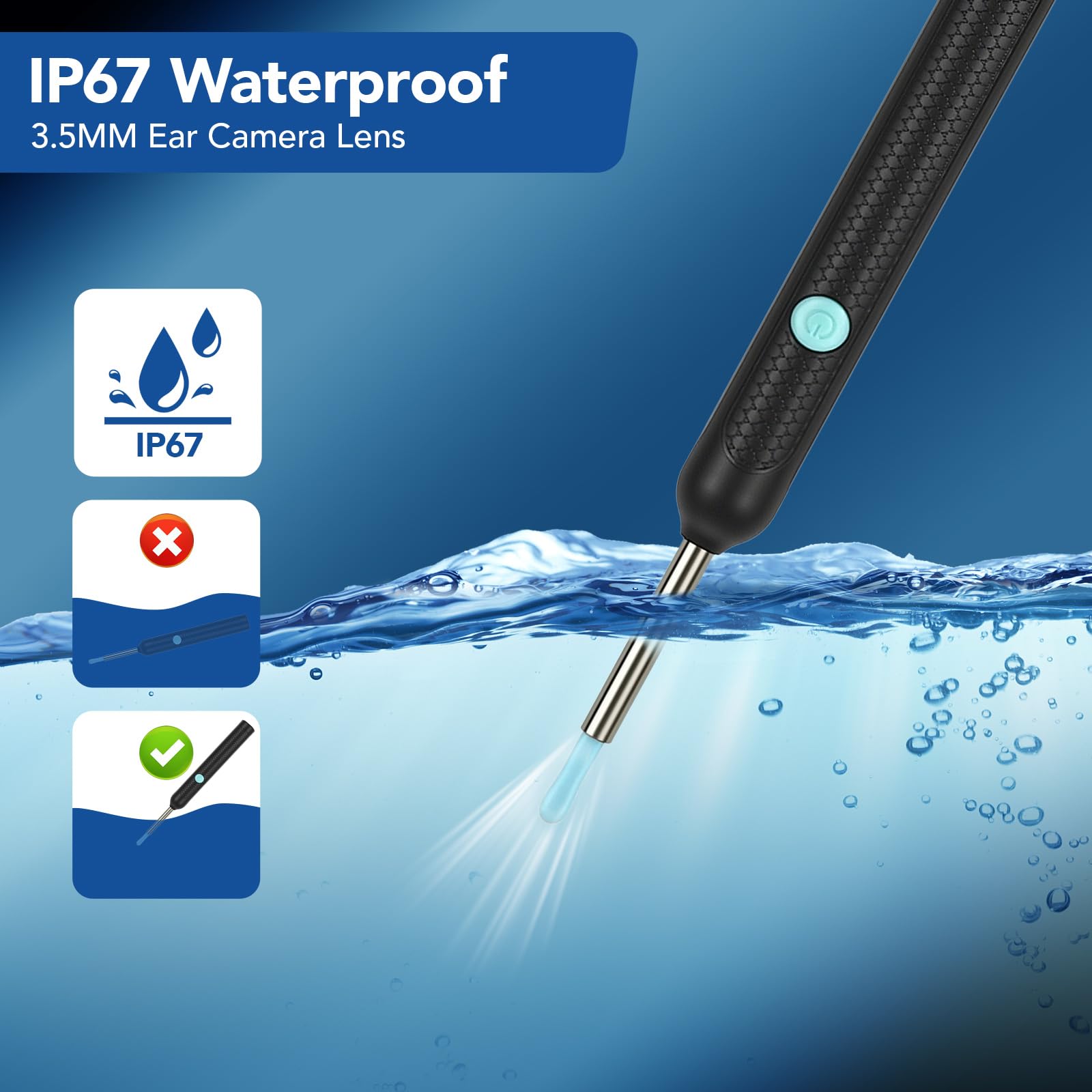 Otoskop do usuwania woskowiny, 1920P HD WiFi (czarny) | IP67 urządzenie do czyszczenia uszu z 6 diodami LED i soczewką 3,5 mm, aparat do uszu, kompatybilny z iPhone, Android, iPad