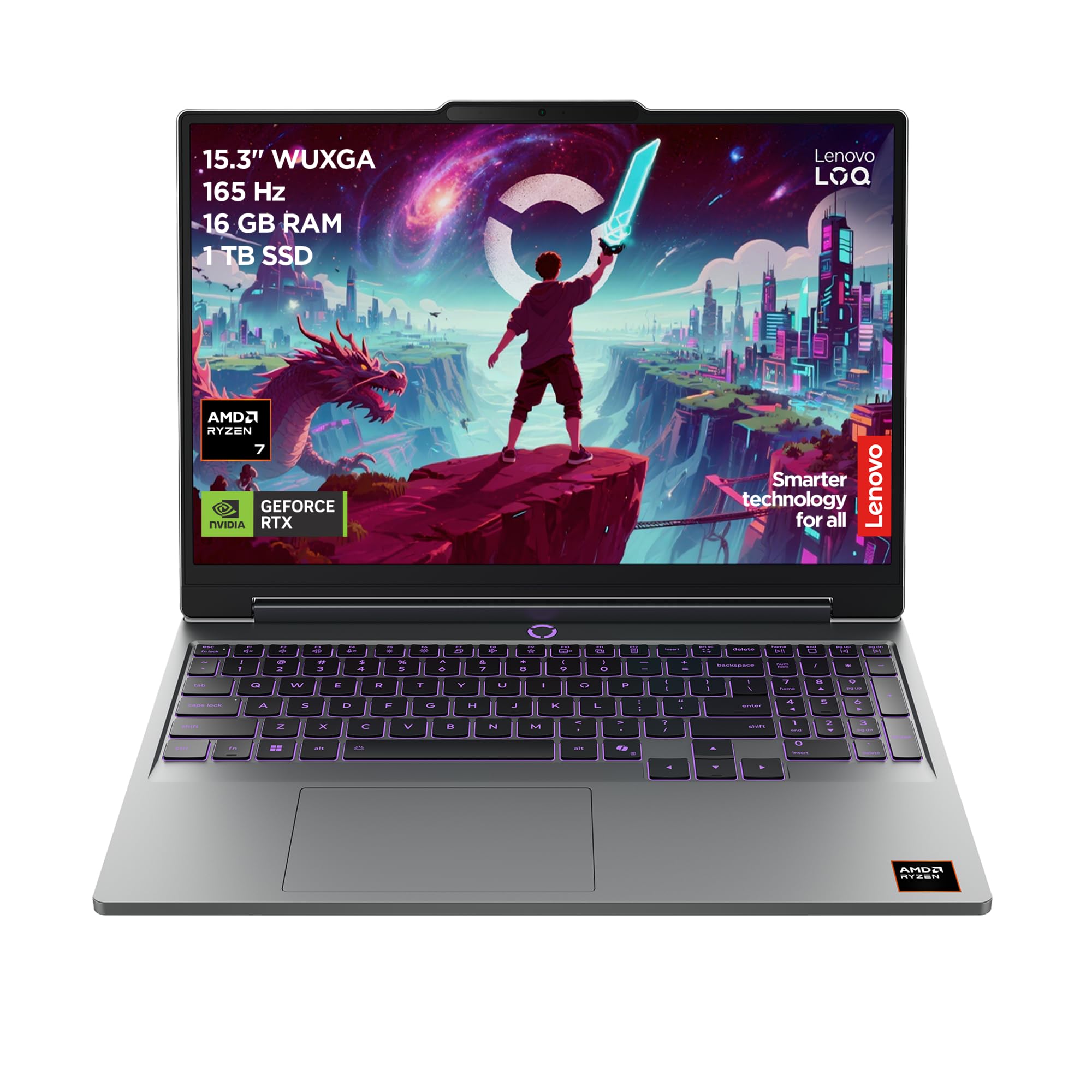 Lenovo LOQ 15" 144Hz Notebook Gaming, NVIDIA GeForce RTX 4050 8GB GDDR7, AMD Ryzen 7 170, RAM 16GB DDR5, 512GB SSD M.2 2242 PCIe 4.0, FHD, Windows 11, Tastiera retroilluminata