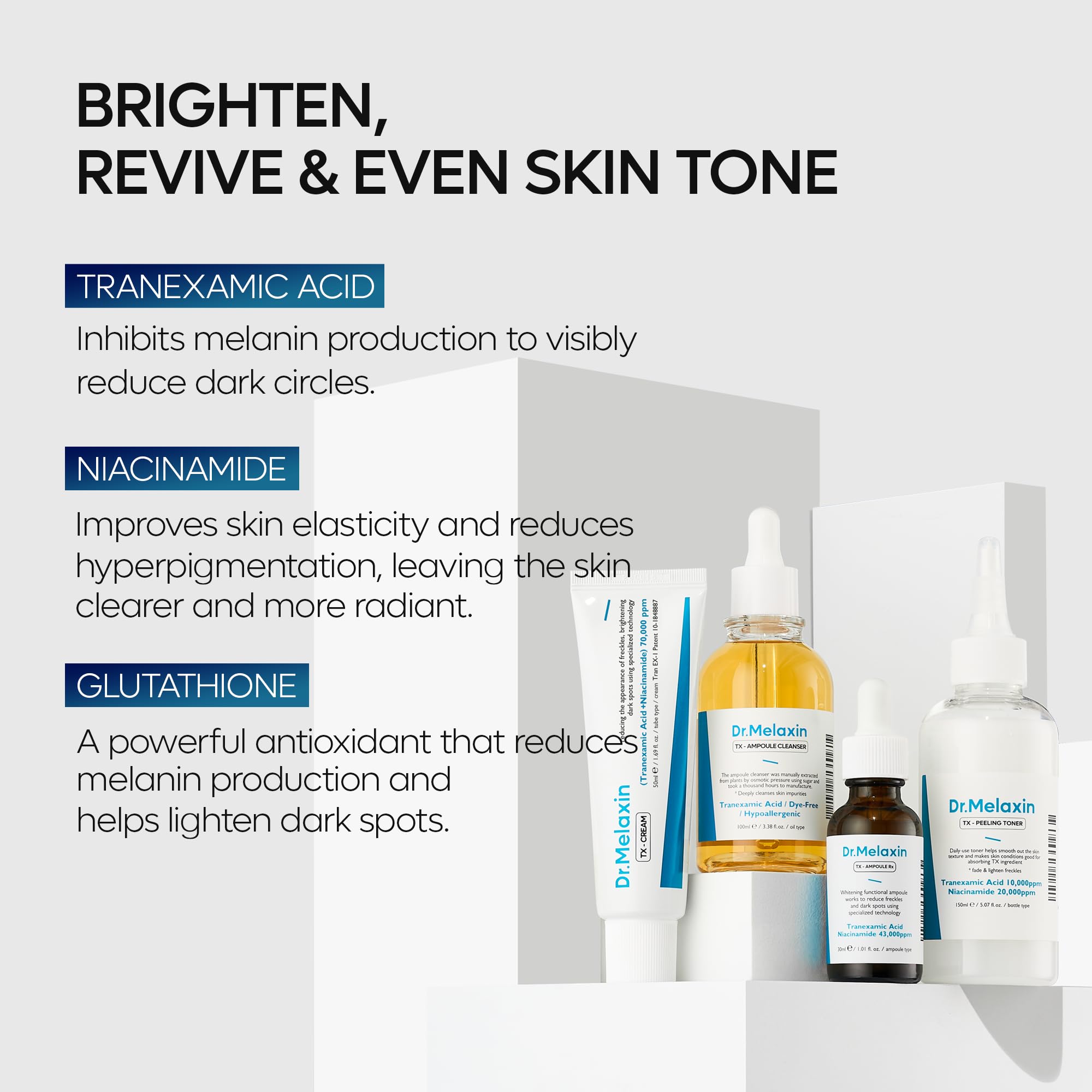 Amazon.com: Dr.Melaxin TX Tranexamic Acid Dark Spot Care Line korean skin  care : Beauty & Personal Care